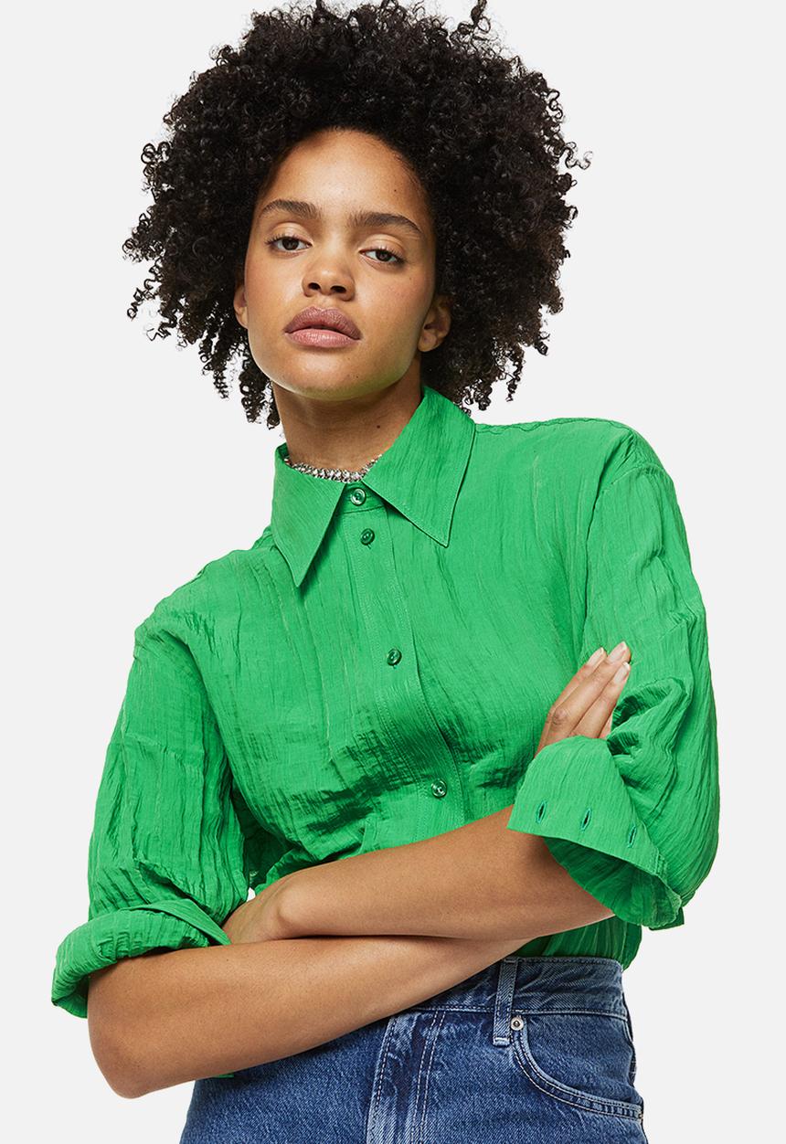 H&M - Crinkled chiffon shirt - green