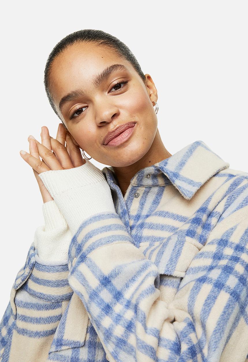 H&M - Shacket - light beige/checked 