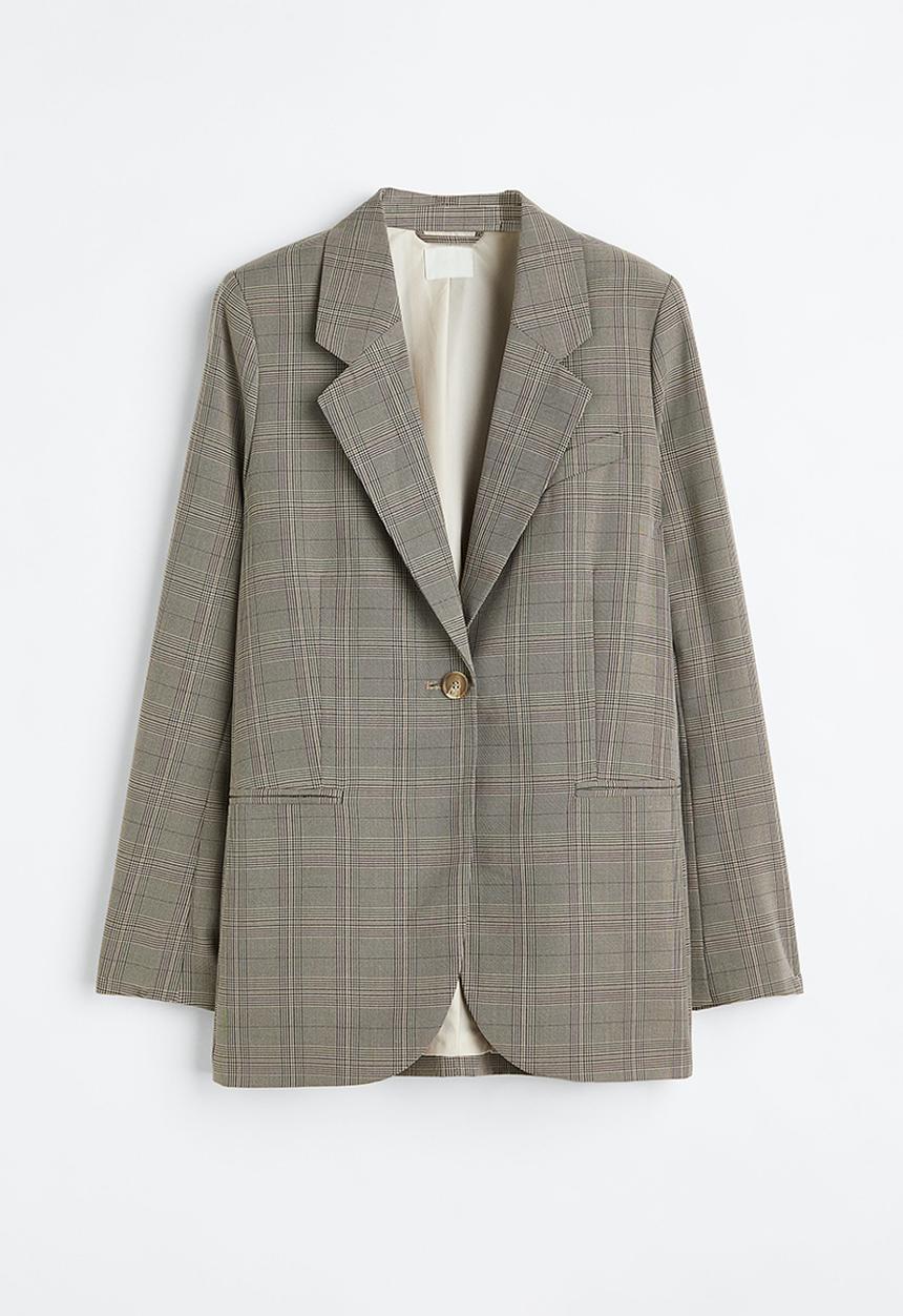 H&M - Single-breasted blazer - dark beige/checked