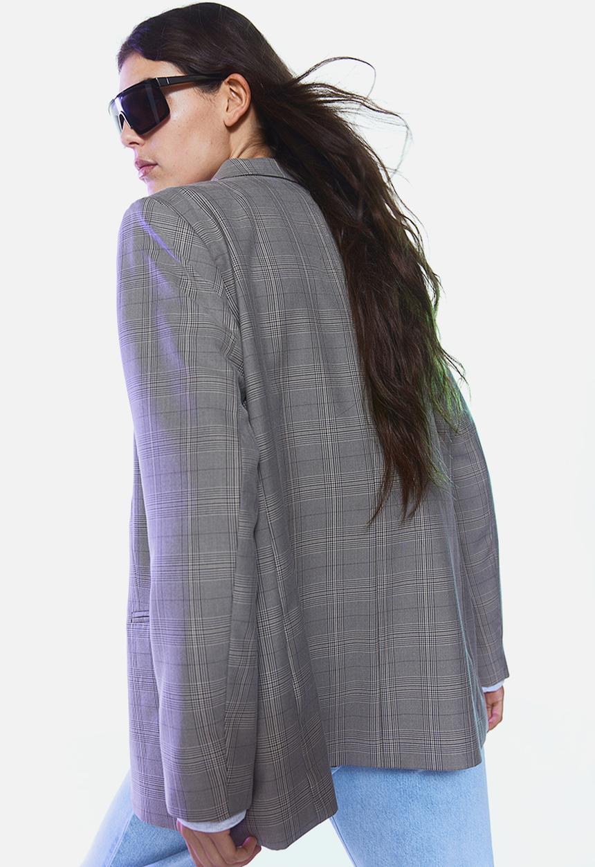 H&M - Single-breasted blazer - dark beige/checked