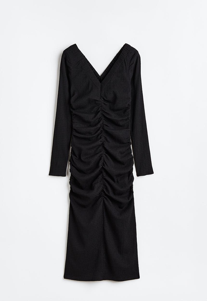 H&M - Gathered crêpe dress - black