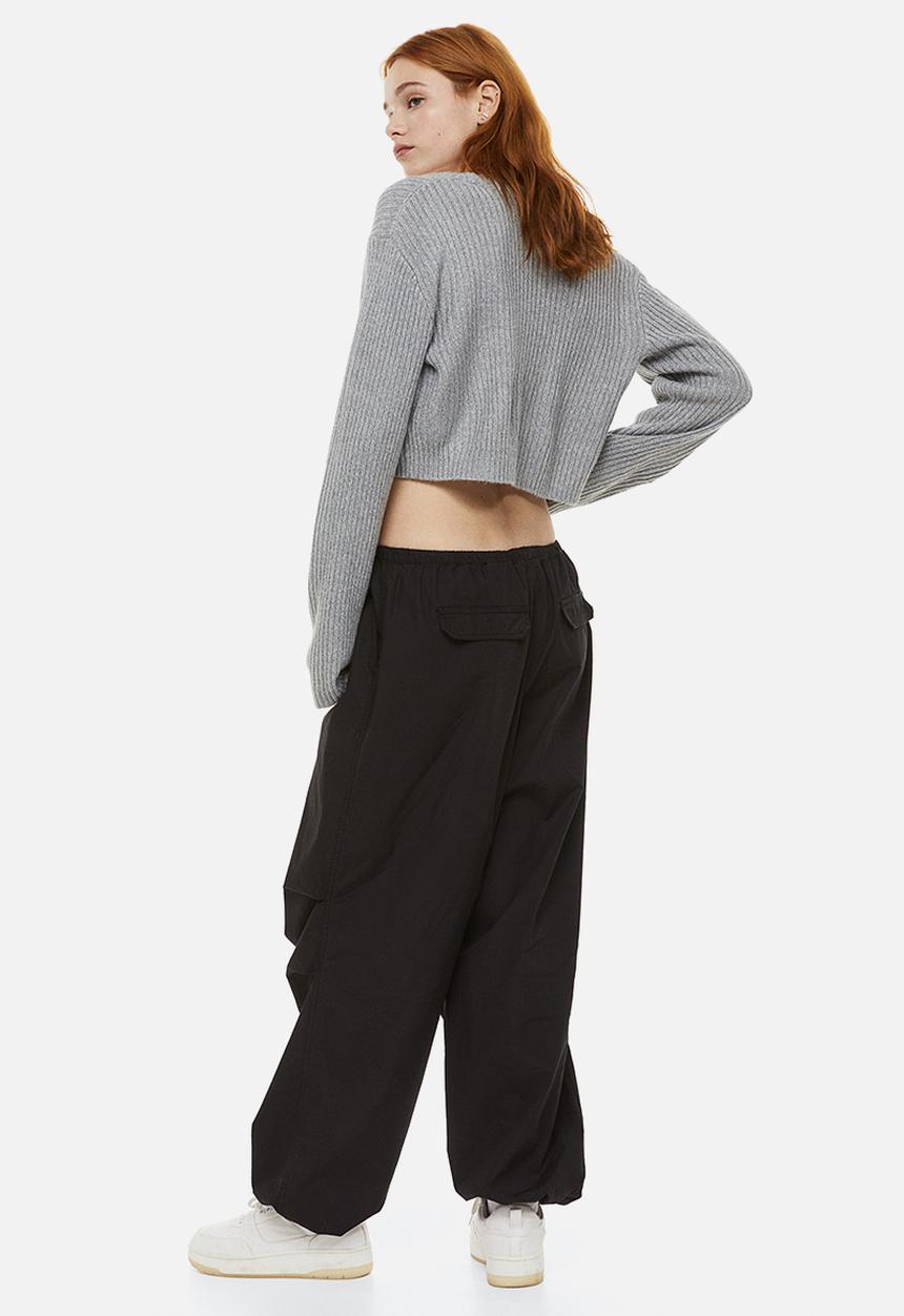 H&M - Cropped rib-knit cardigan - grey marl