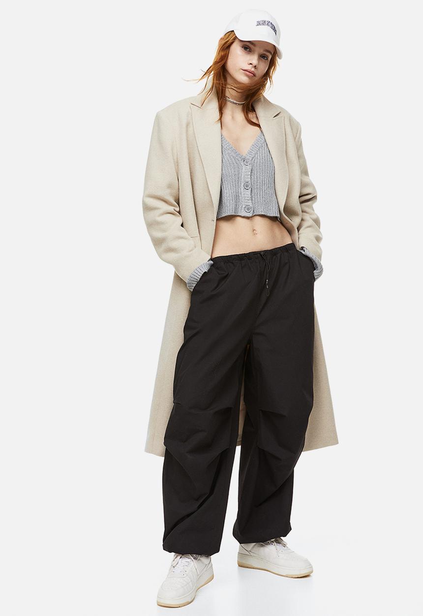 H&M - Cropped rib-knit cardigan - grey marl