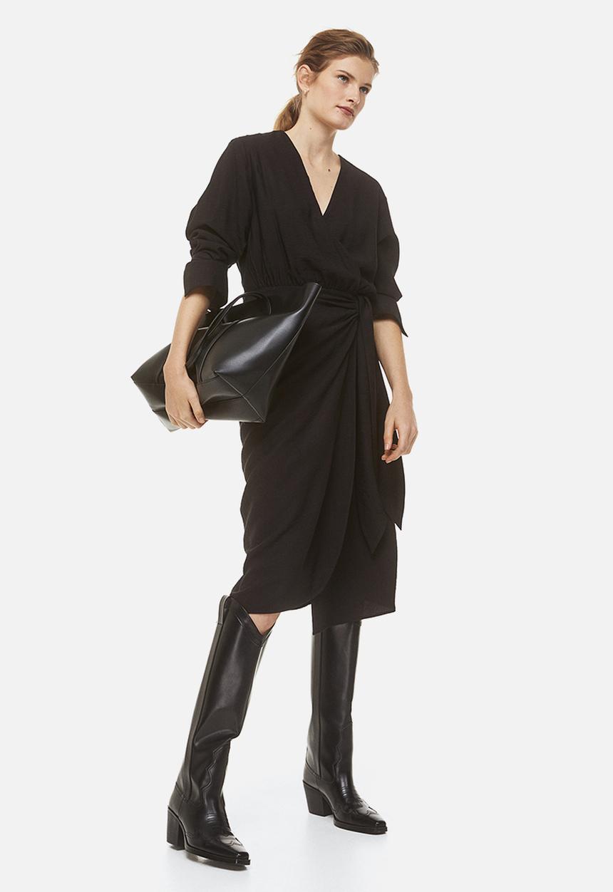 H&M - Tie-detail wrap dress - black