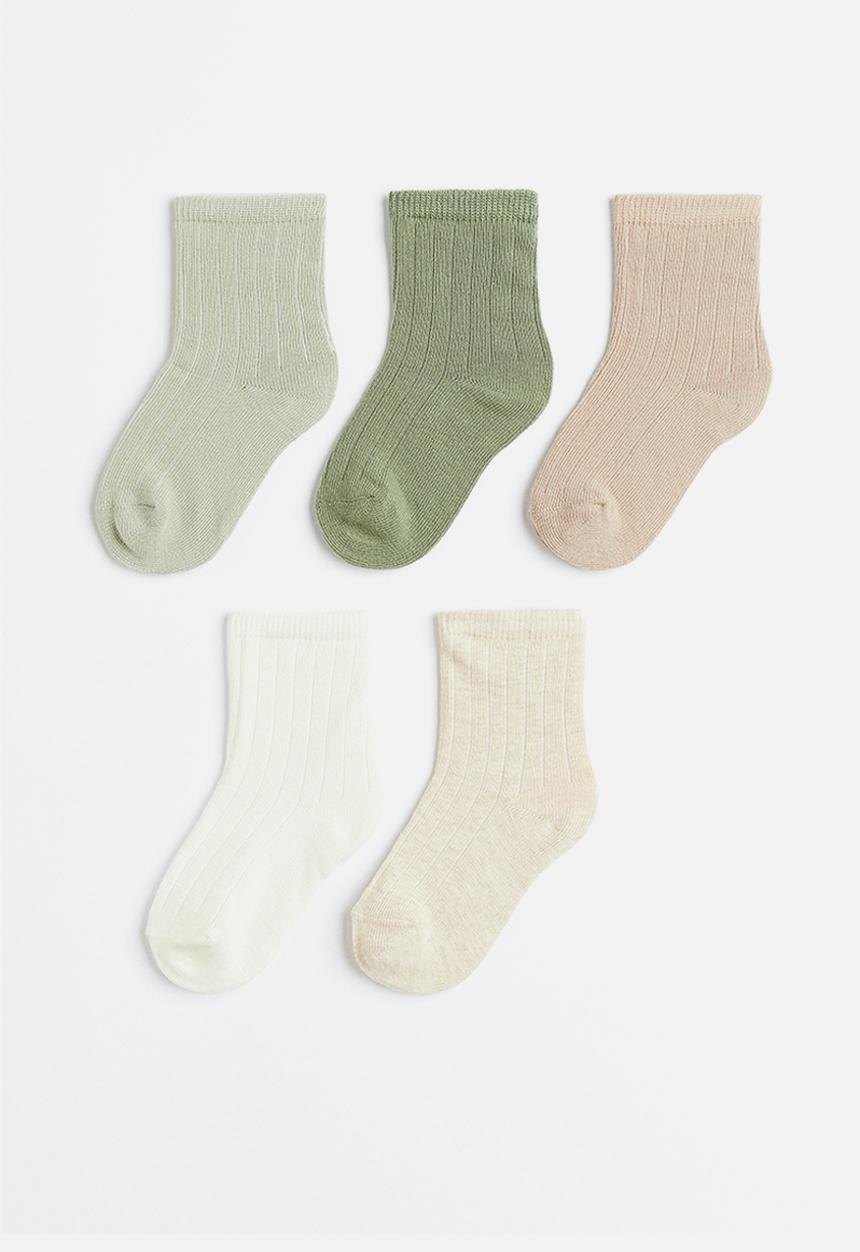 H&M - 5 Pack knitted socks - khaki green/dusky pink