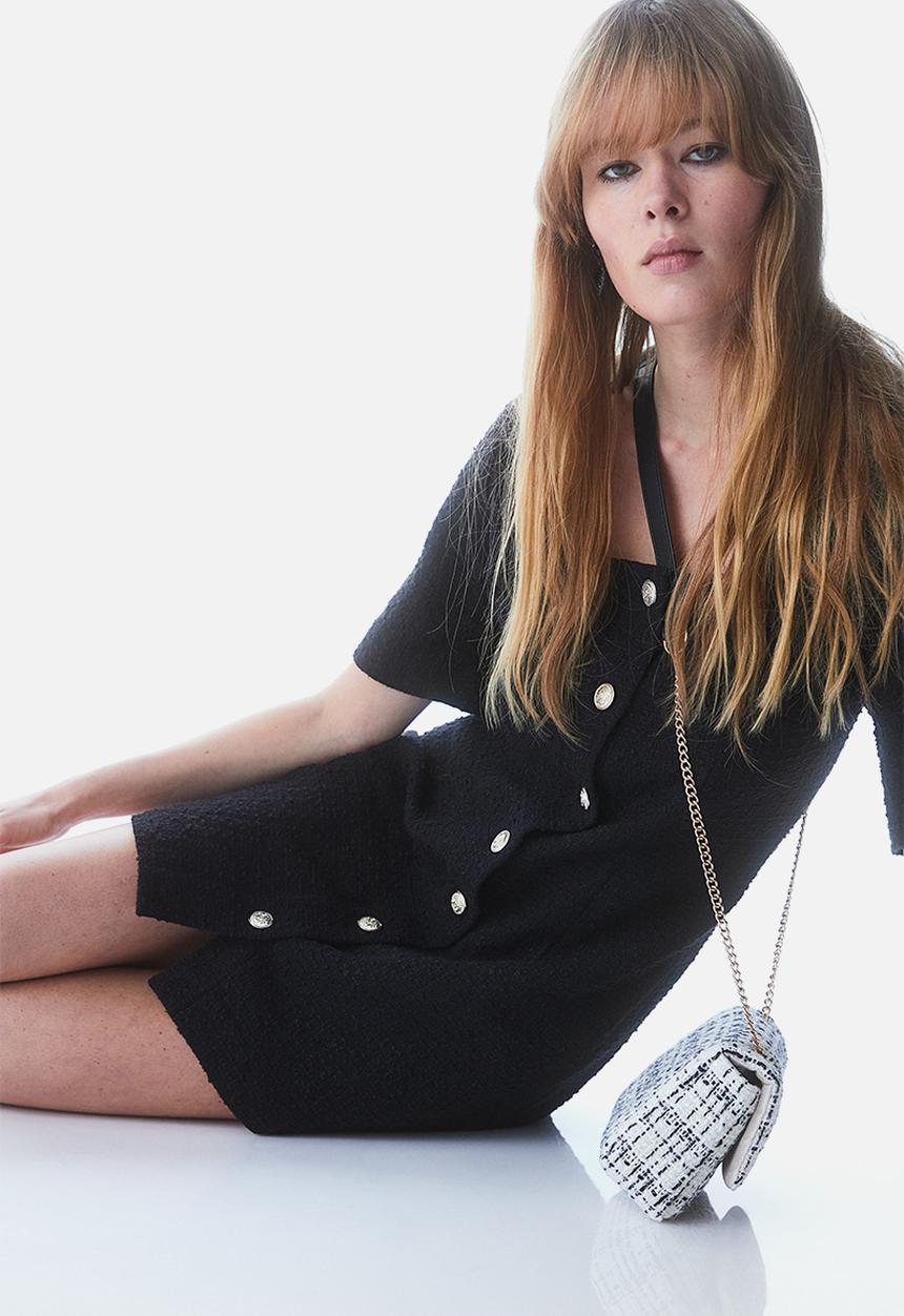 H&M - Button-front bouclé dress - black
