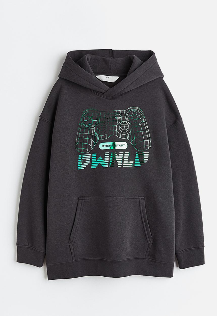 H&M - Oversized printed hoodie - black/game controller