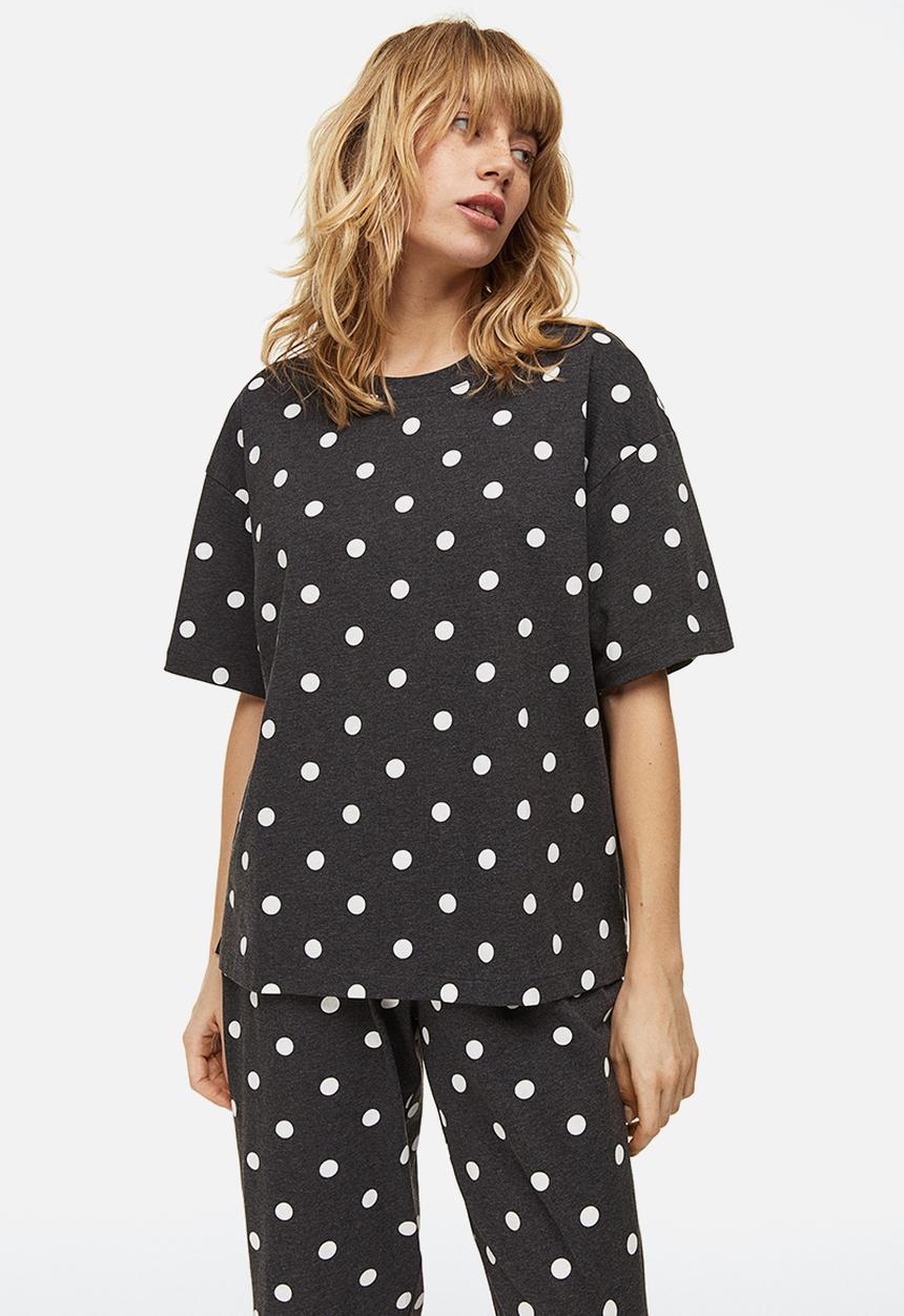 H&M - Jersey pyjamas - dark grey/spotted