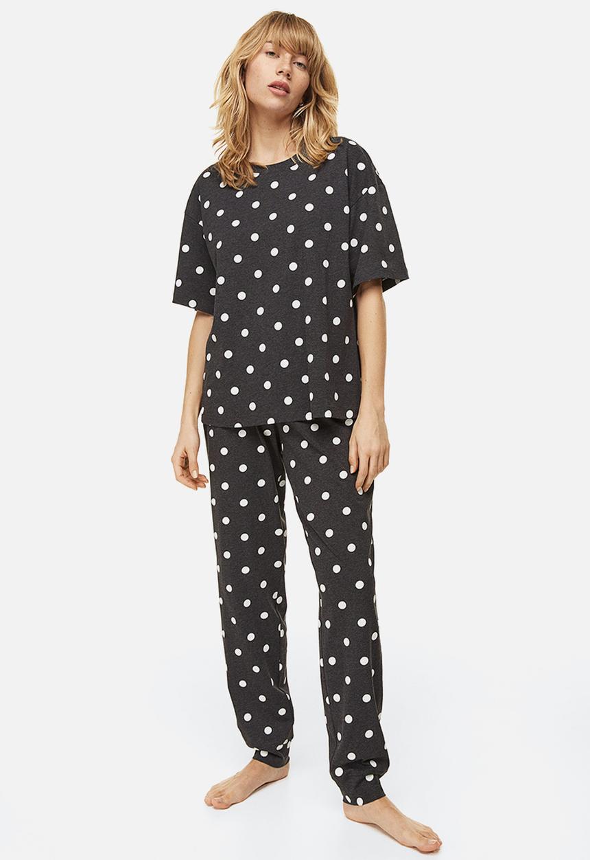 H&M - Jersey pyjamas - dark grey/spotted