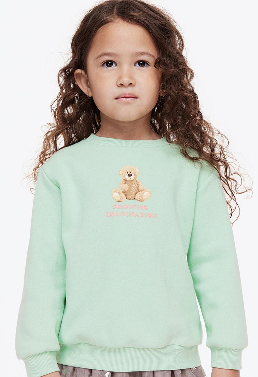 H&M - Printed sweatshirt - light green teddy bear 