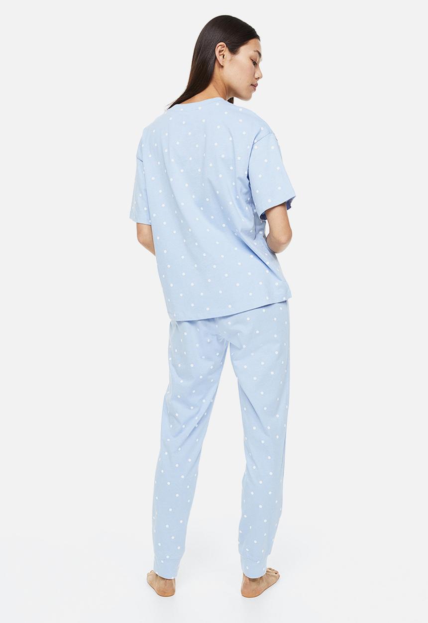 H&M - Jersey pyjamas - light blue/spotted
