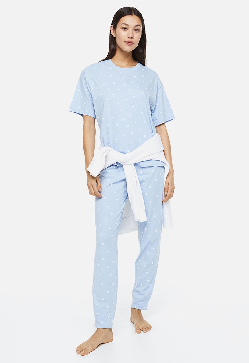 H&M - Jersey pyjamas - light blue/spotted