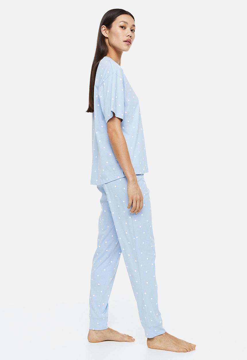 H&M - Jersey pyjamas - light blue/spotted