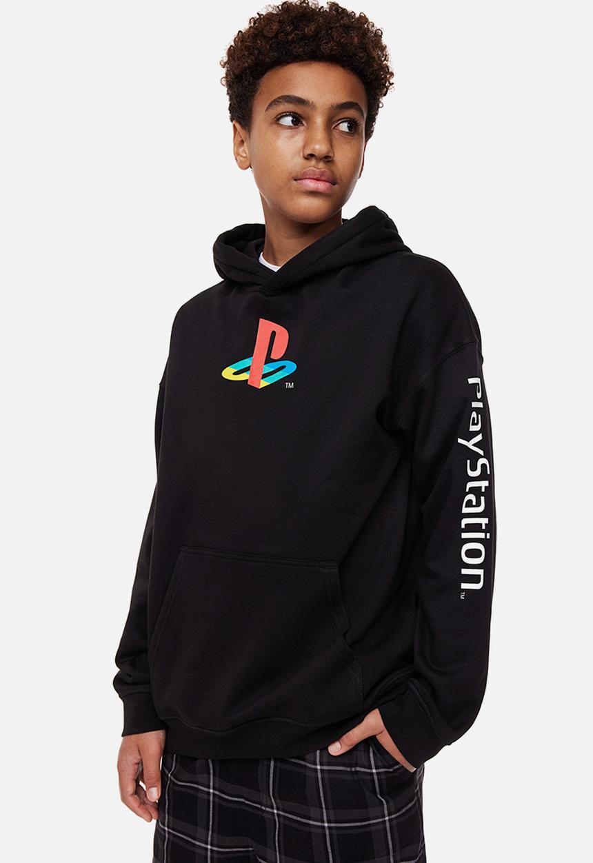 H&M - Oversized printed hoodie - black playstation 