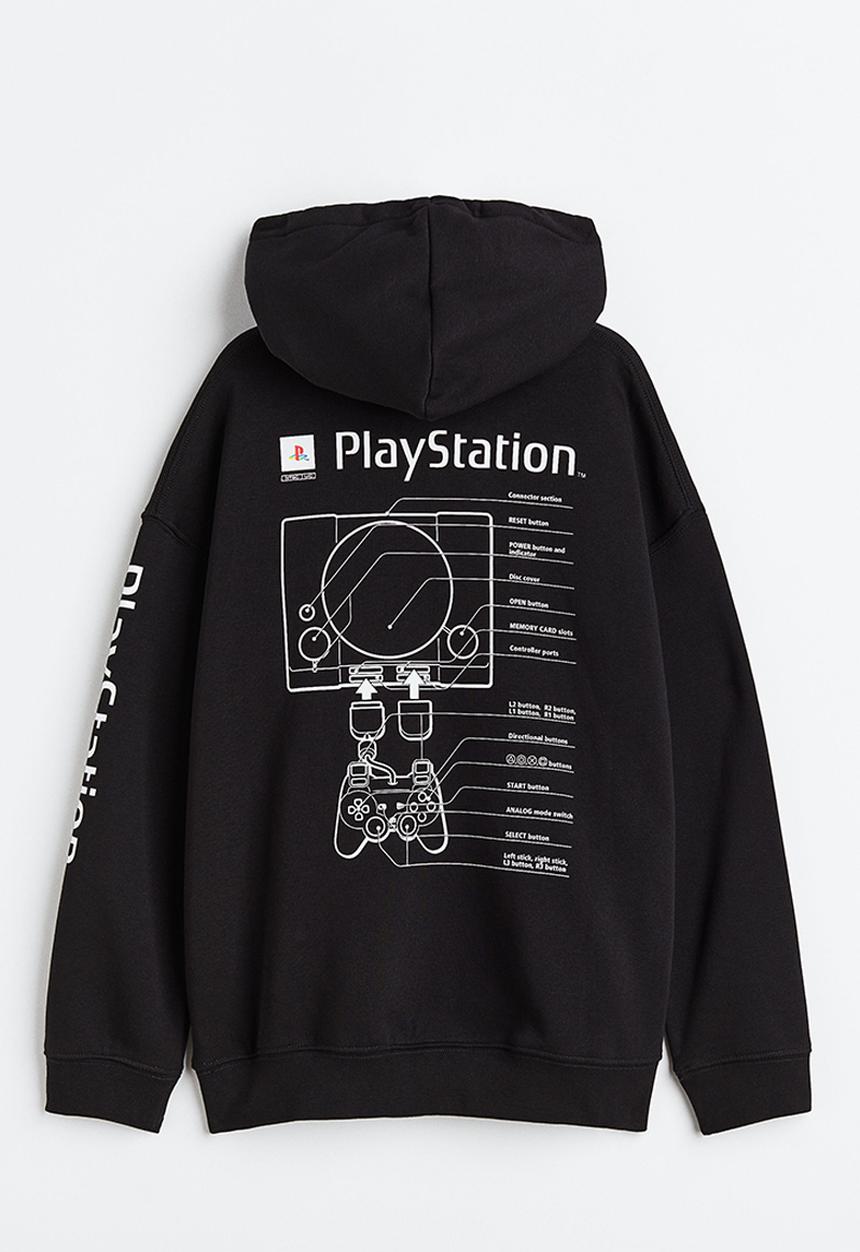 H&M - Oversized printed hoodie - black playstation 
