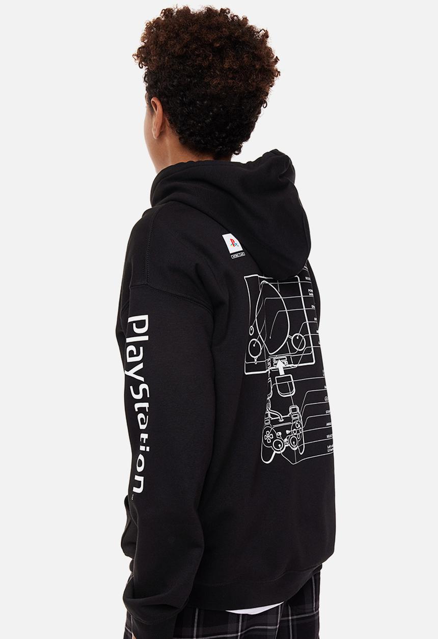H&M - Oversized printed hoodie - black playstation 