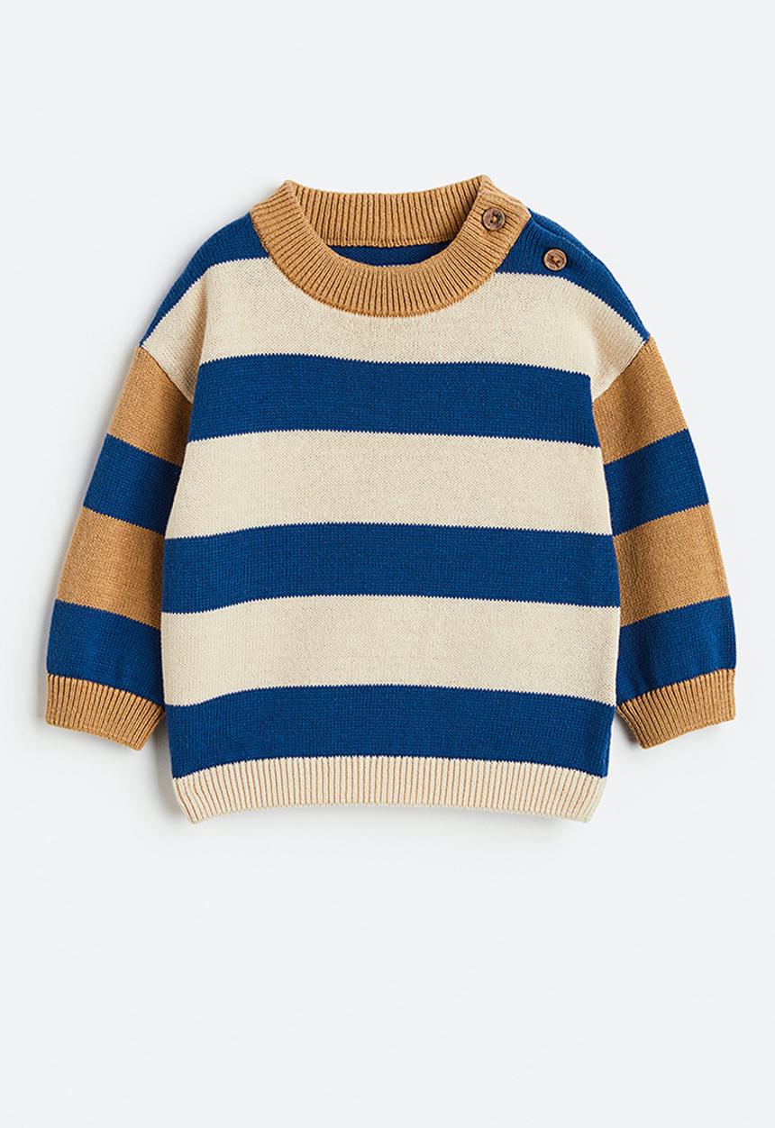 H&M - Cotton jumper - light beige/blue striped