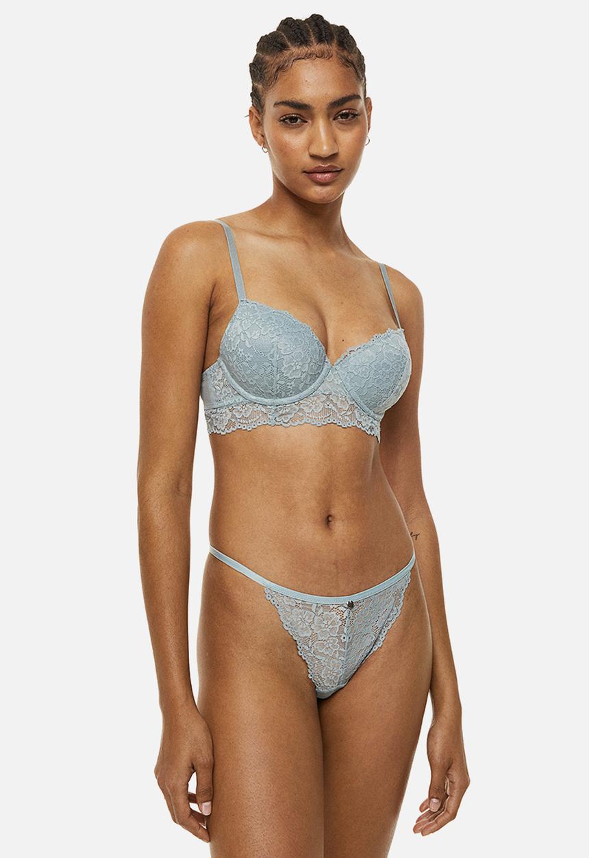 H&M - Padded underwired lace bra - light turquoise