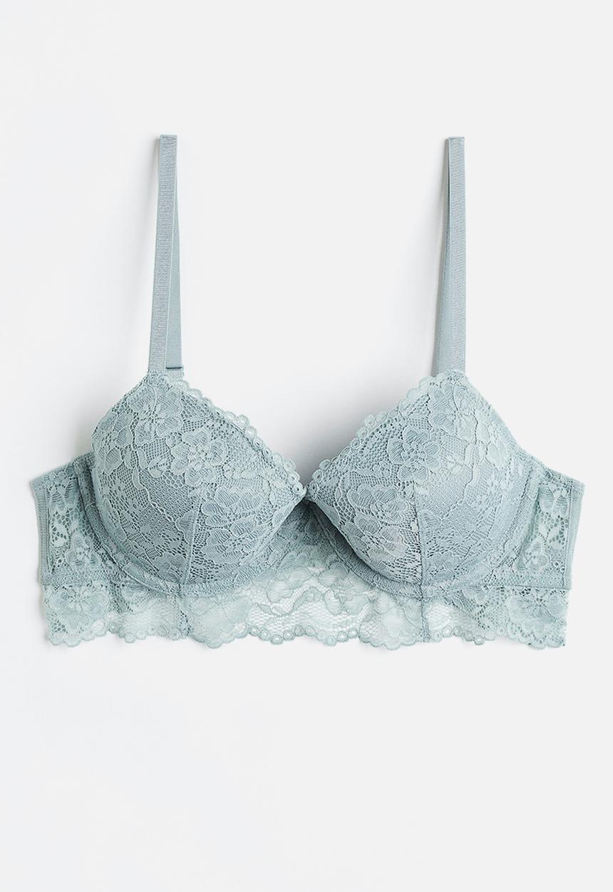 H&M - Padded underwired lace bra - light turquoise