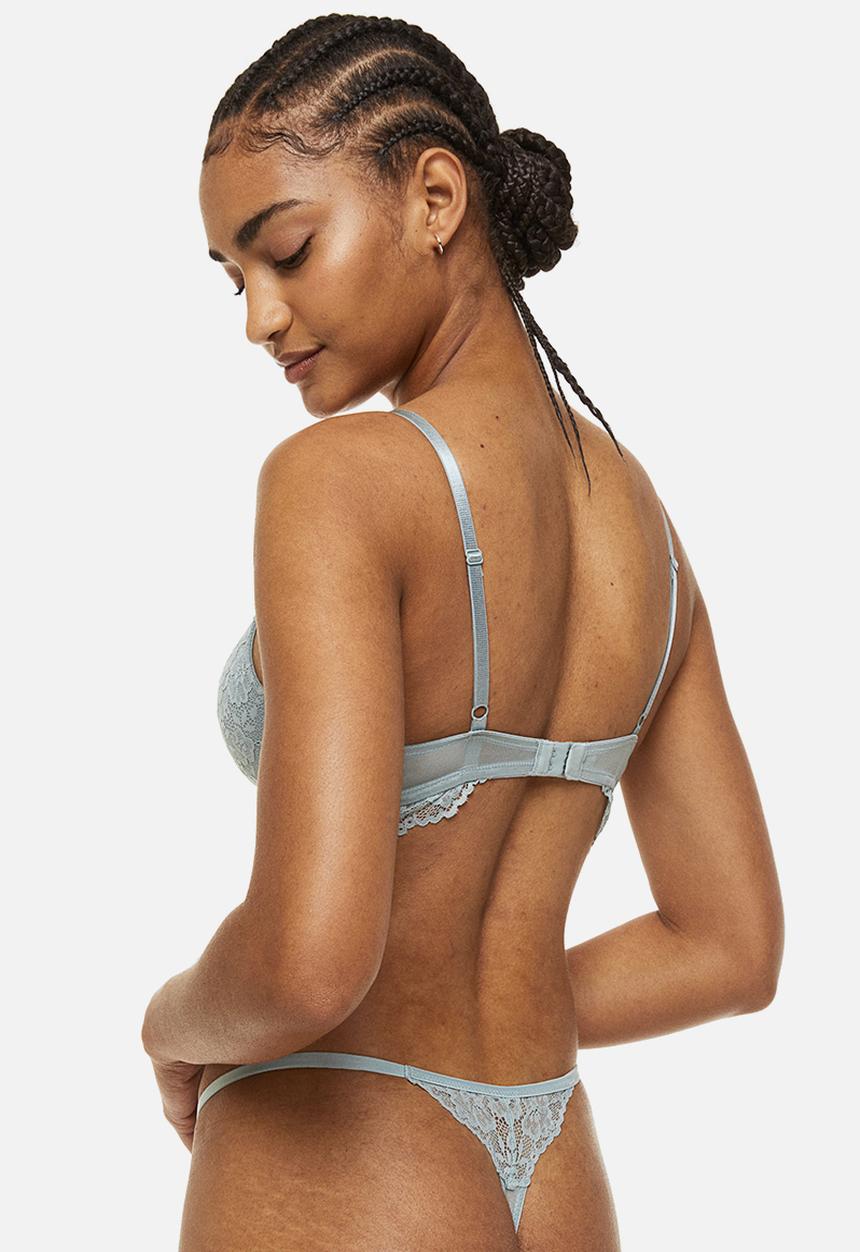 H&M - Padded underwired lace bra - light turquoise