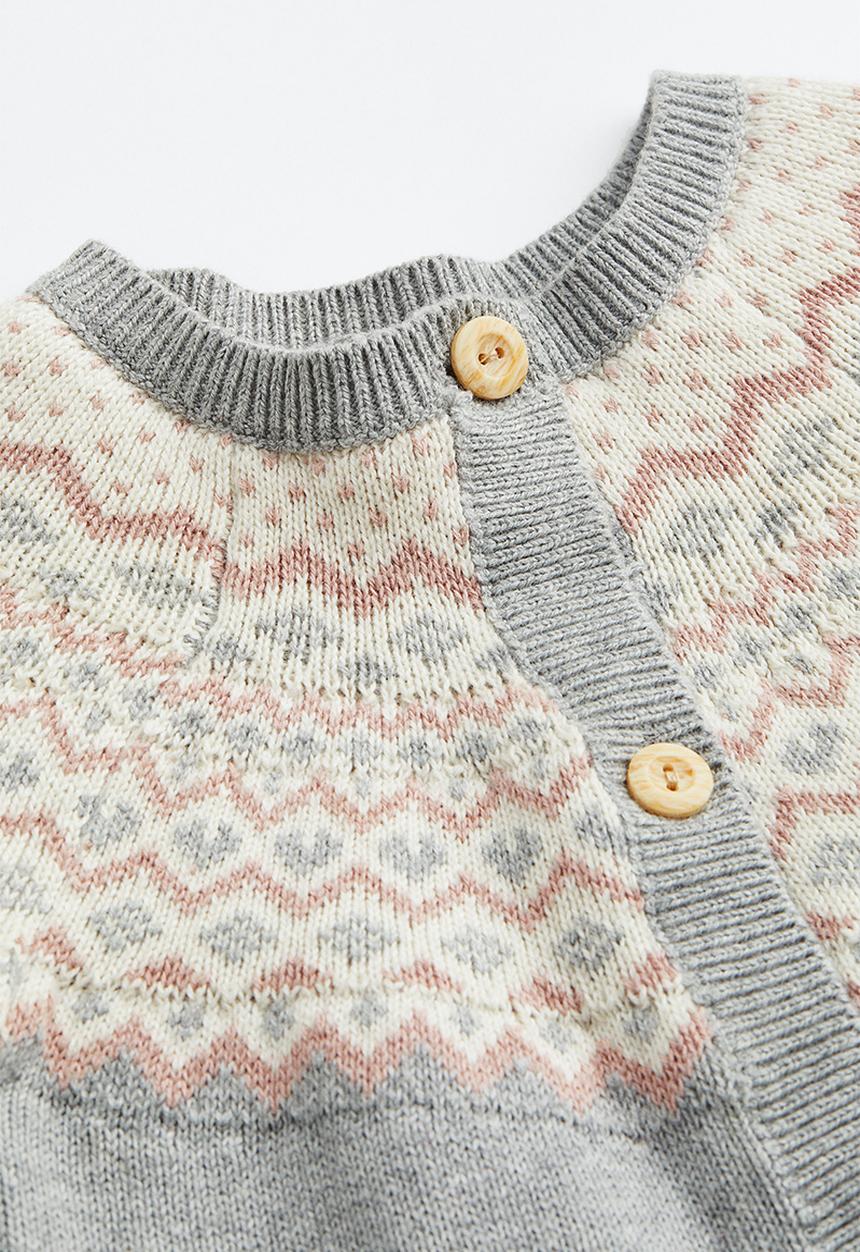 H&M - Knitted cotton all-in-one suit - light grey/patterned