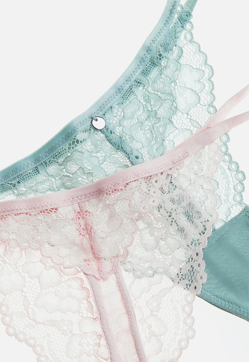 H&M - 3-pack lace thong briefs - light turquoise/light pink/black