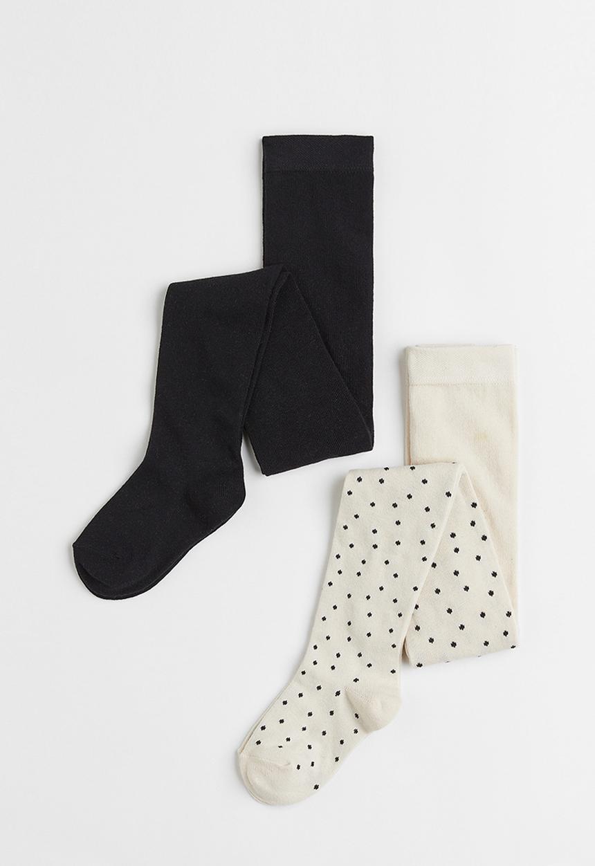 H&M - 2-pack fine-knit tights - beige ,black,multi