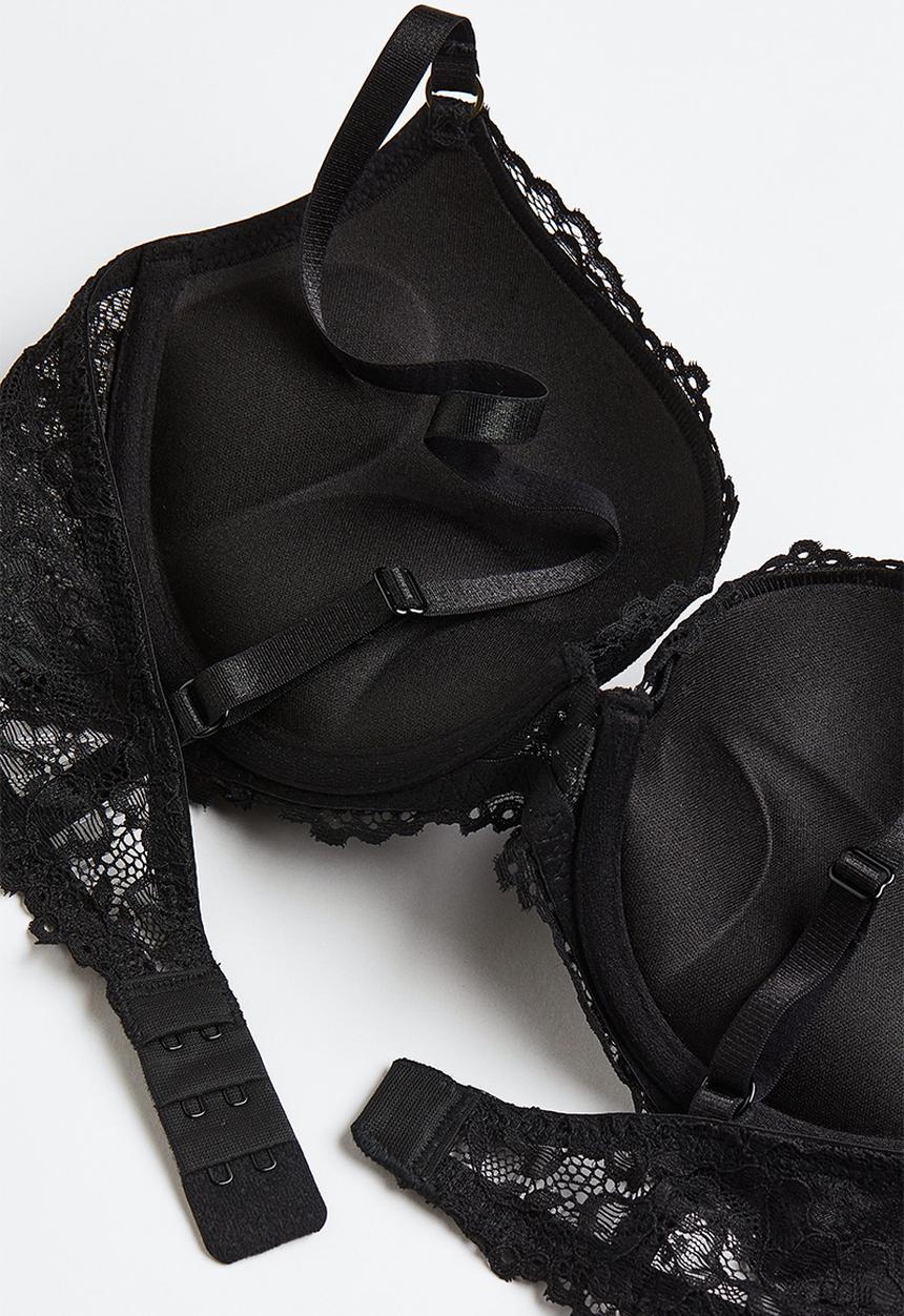 H&M - Lace super push-up bra - black