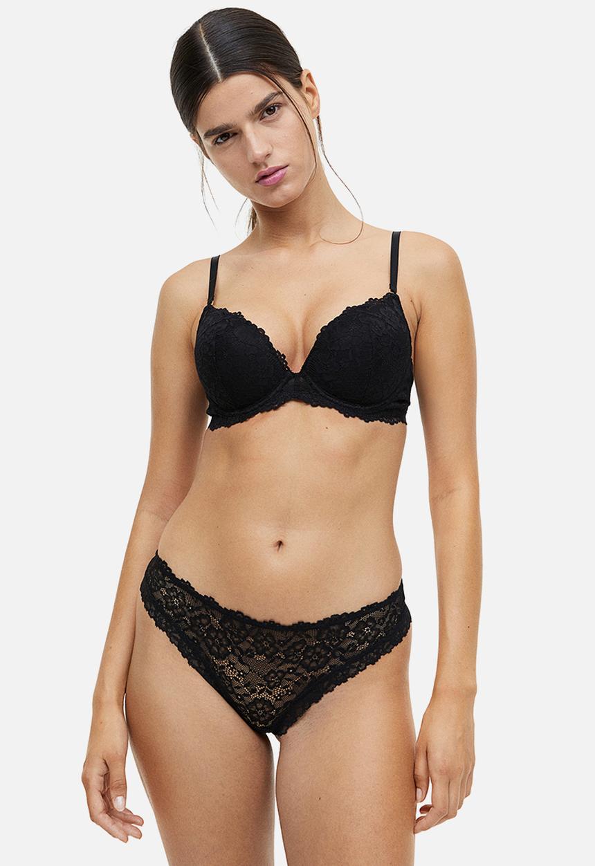 H&M - Lace super push-up bra - black