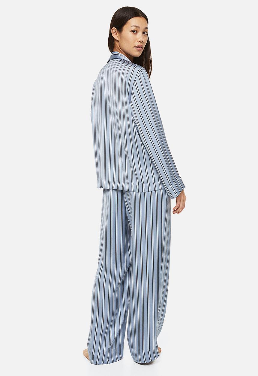 H&M - Satin pyjamas - light blue/striped 