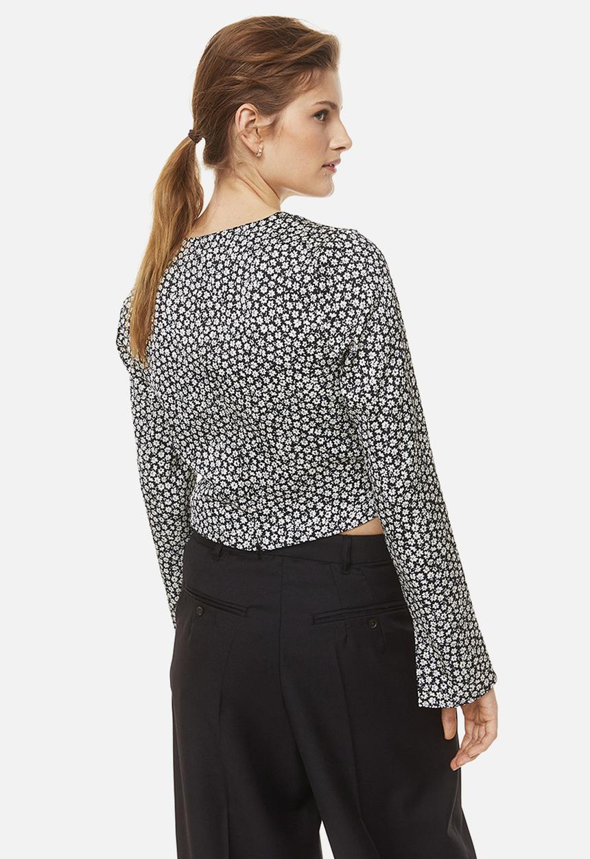 H&M - Satin wrap blouse - black,multi