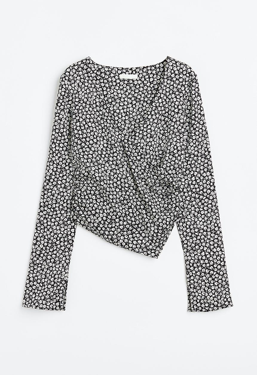 H&M - Satin wrap blouse - black,multi