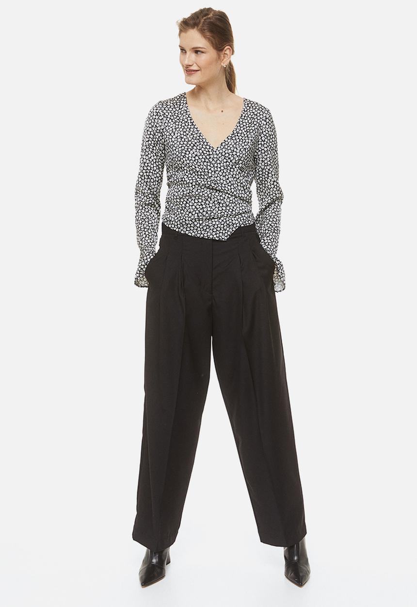 H&M - Satin wrap blouse - black,multi
