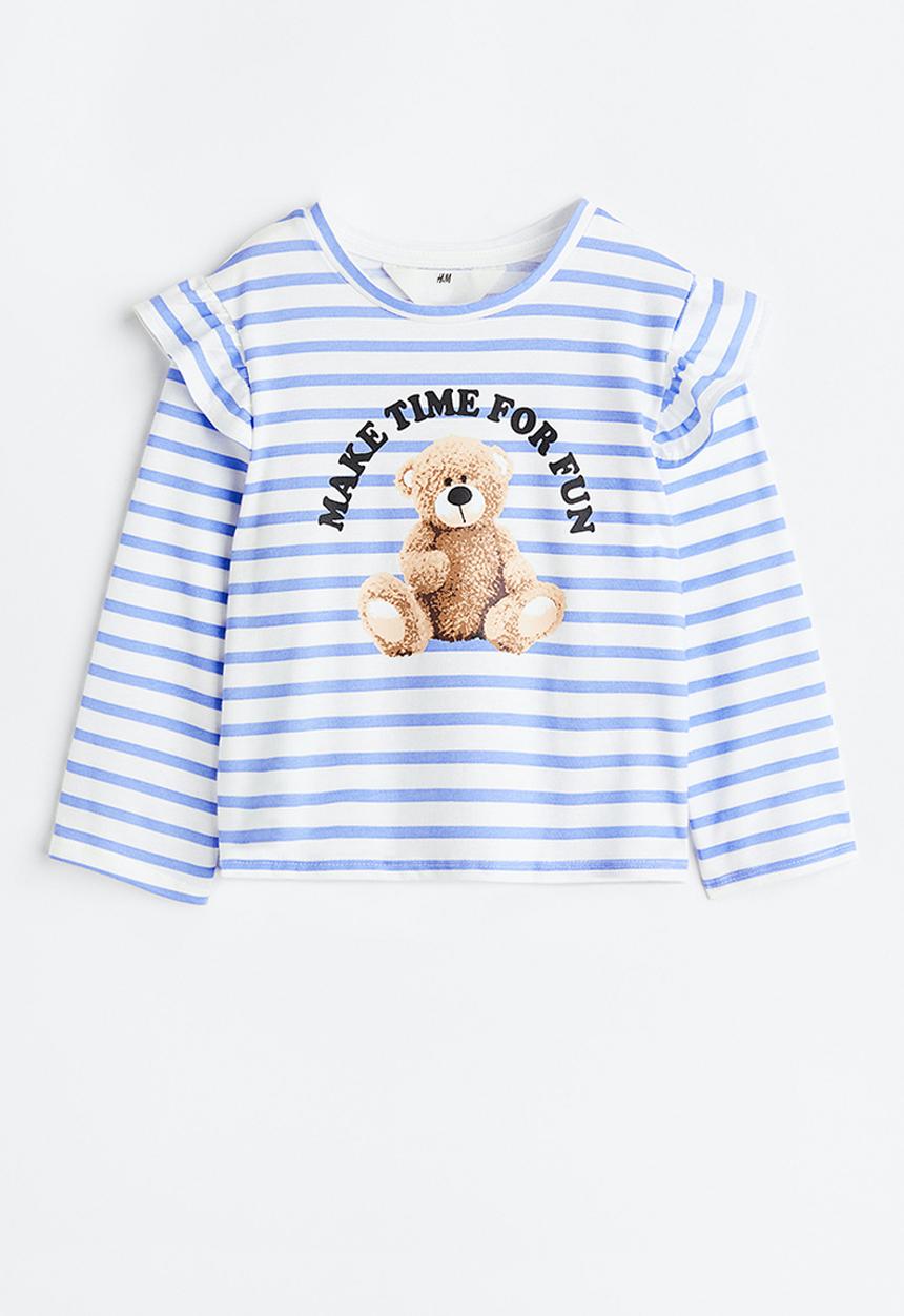 H&M - Flounce-trimmed top - light blue/teddy bear