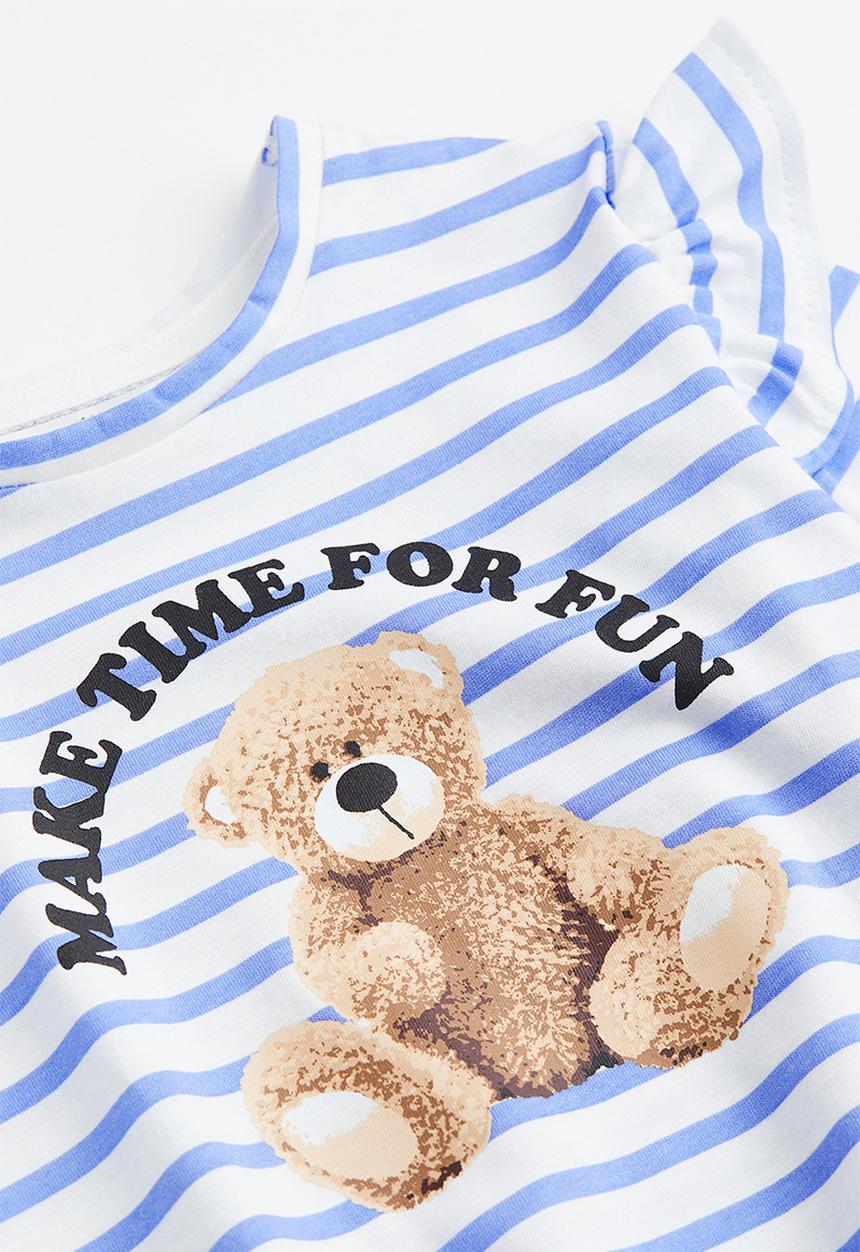 H&M - Flounce-trimmed top - light blue/teddy bear