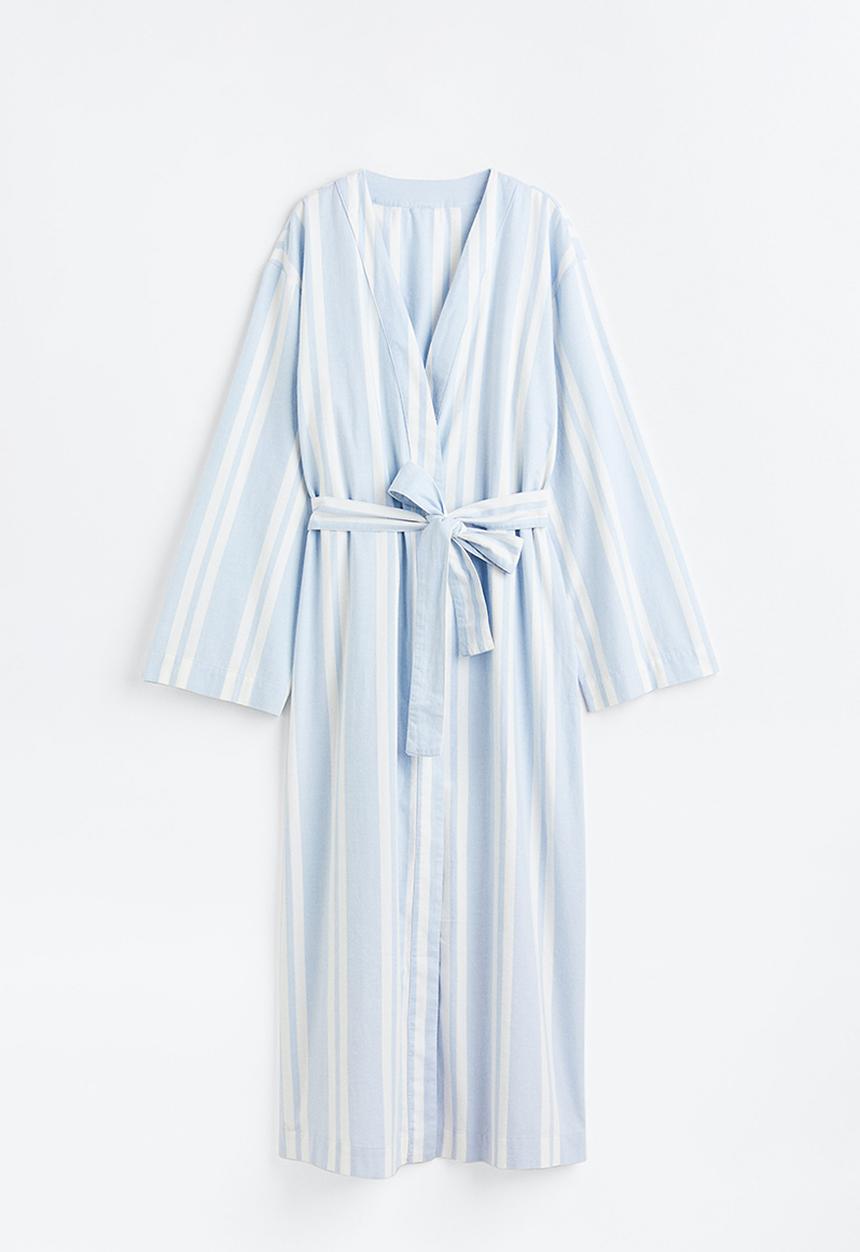 H&M - Twill dressing gown - light blue/striped 