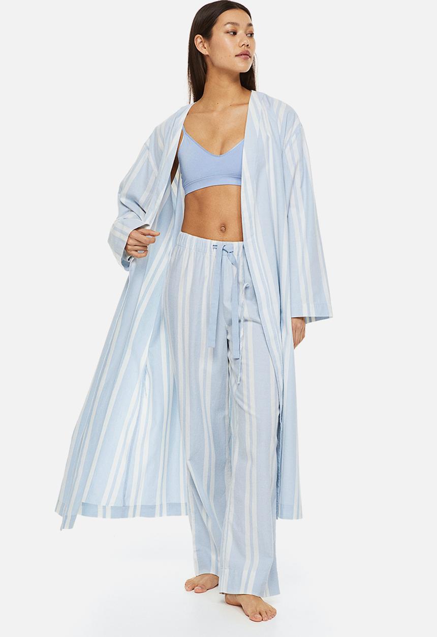 H&M - Twill dressing gown - light blue/striped 