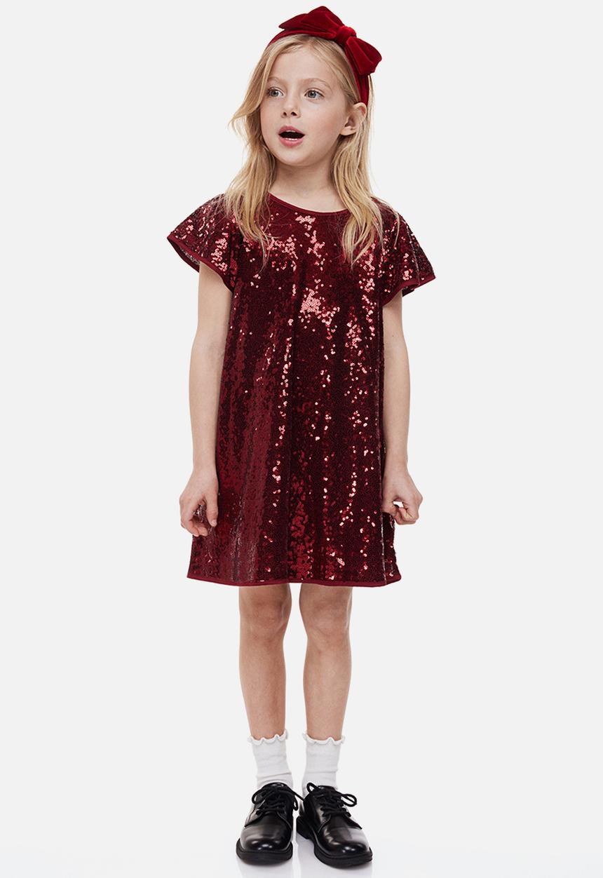 H&M - Flutter-sleeved dress - dark red 