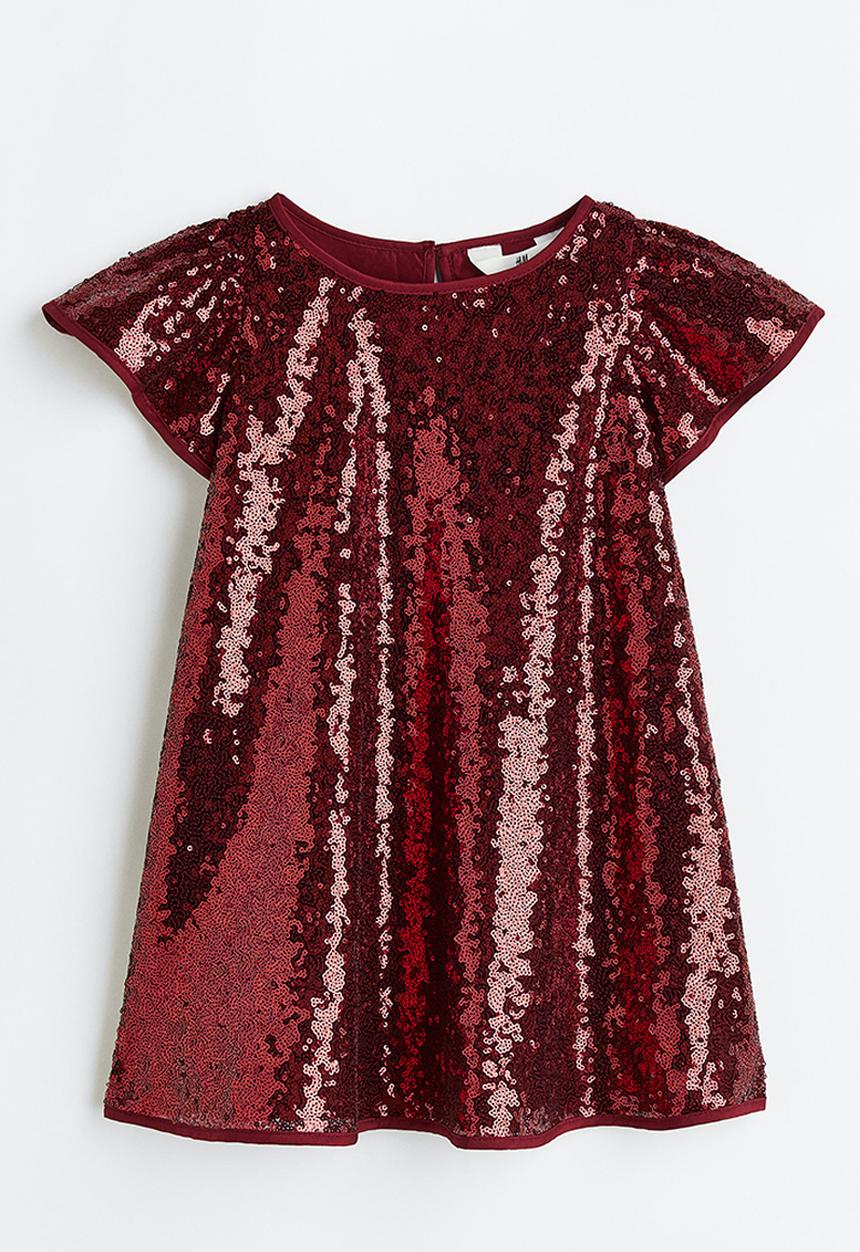H&M - Flutter-sleeved dress - dark red 