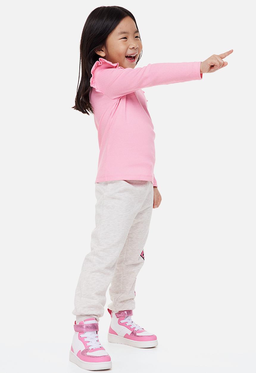 H&M - Flounce-trimmed ribbed top - light pink