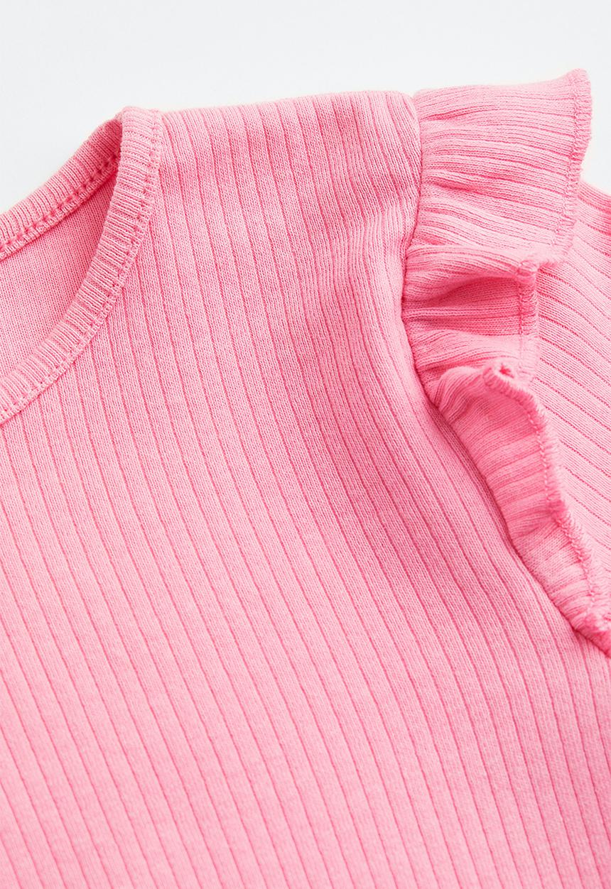 H&M - Flounce-trimmed ribbed top - light pink