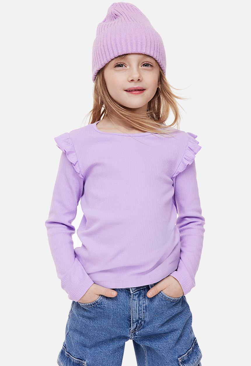 H&M - Flounce-trimmed ribbed top - light purple
