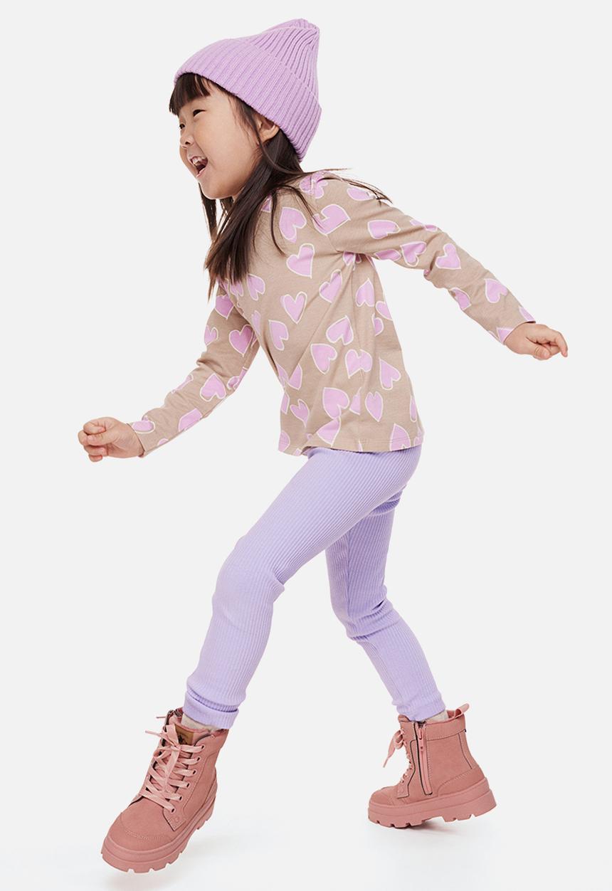 H&M - Ribbed cotton leggings - light purple