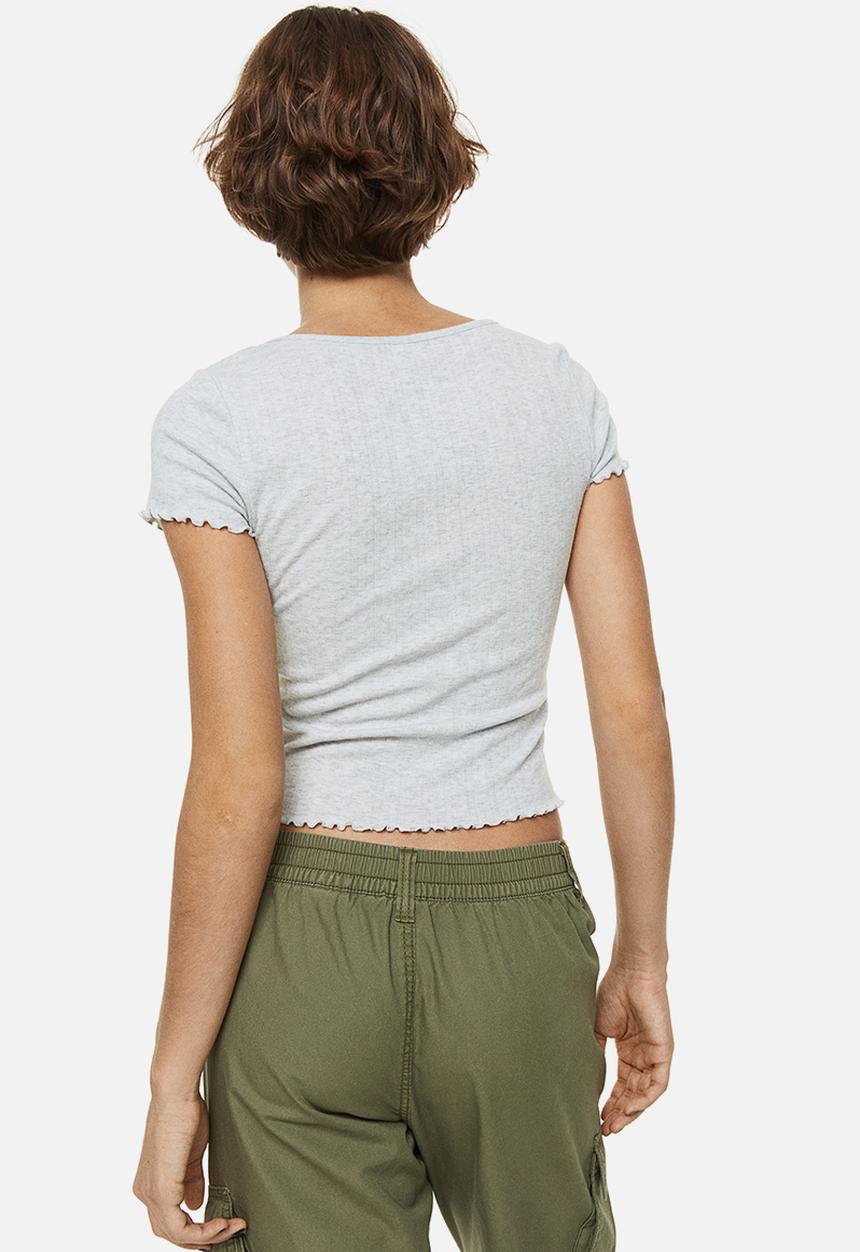 H&M - Pointelle jersey top - grey