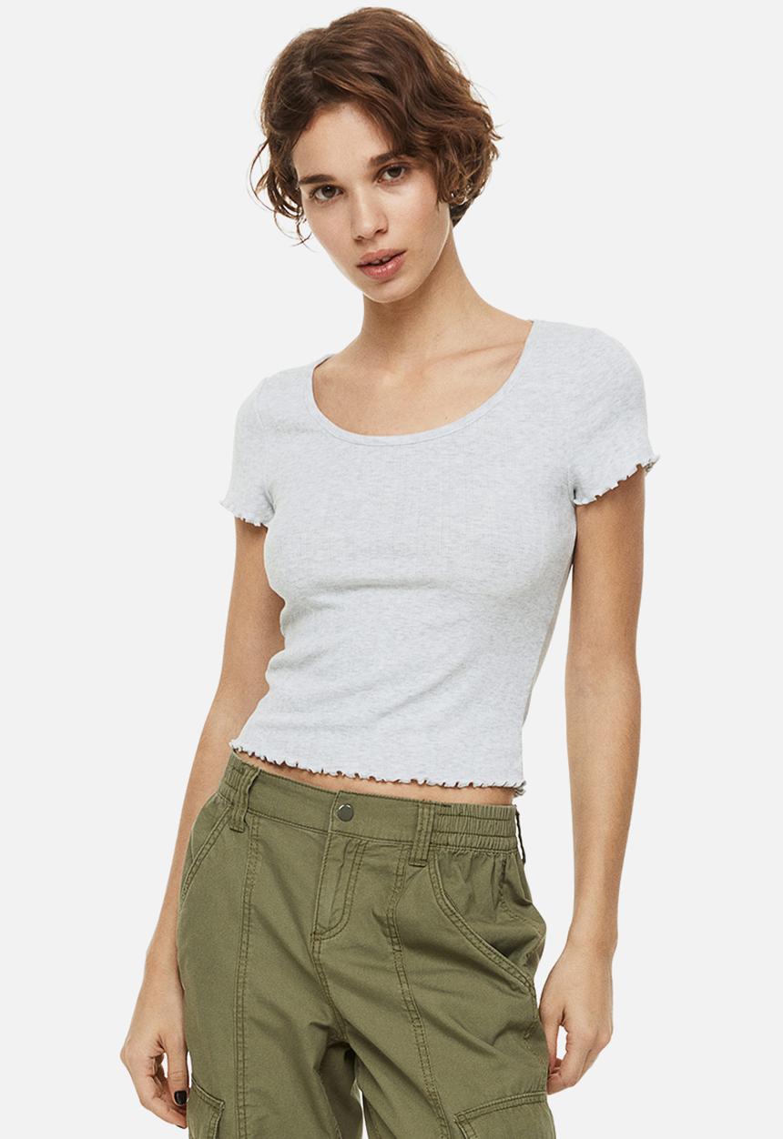 H&M - Pointelle jersey top - grey