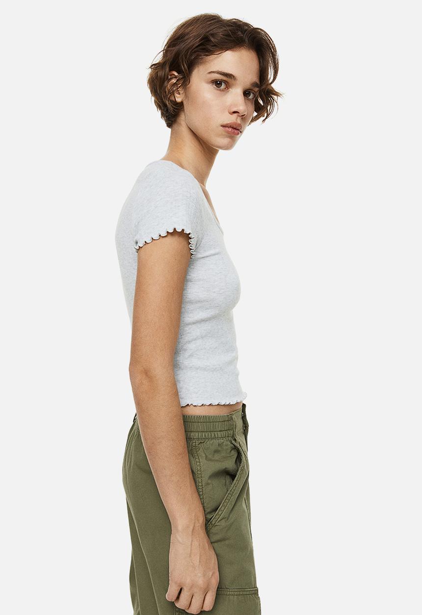H&M - Pointelle jersey top - grey