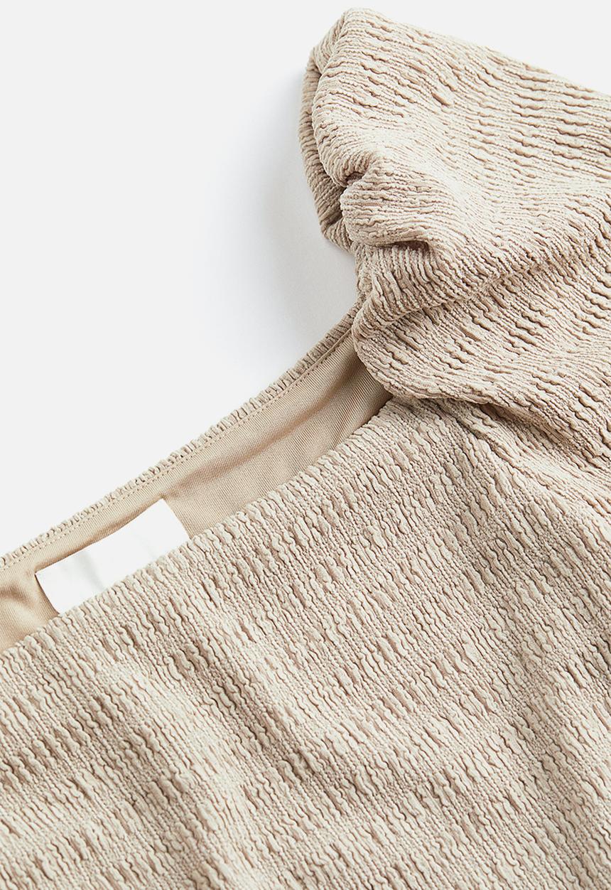 H&M - Crinkled puff-sleeved top - beige