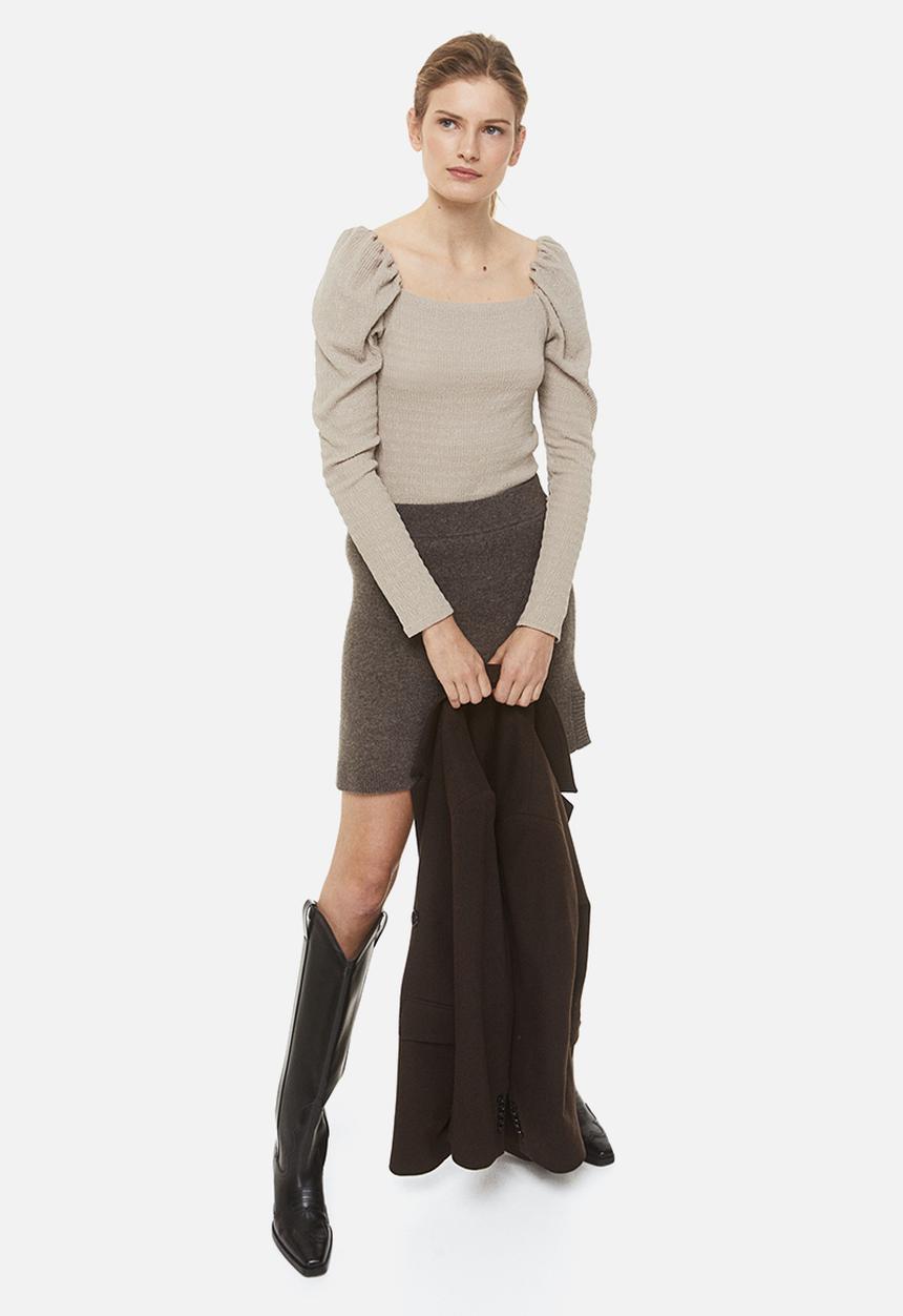 H&M - Crinkled puff-sleeved top - beige