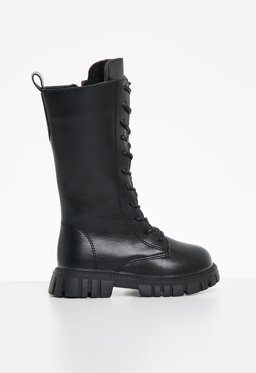 Pop Candy - Kids lace up chunky boots - black