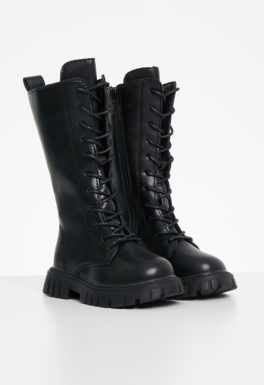 Pop Candy - Kids lace up chunky boots - black
